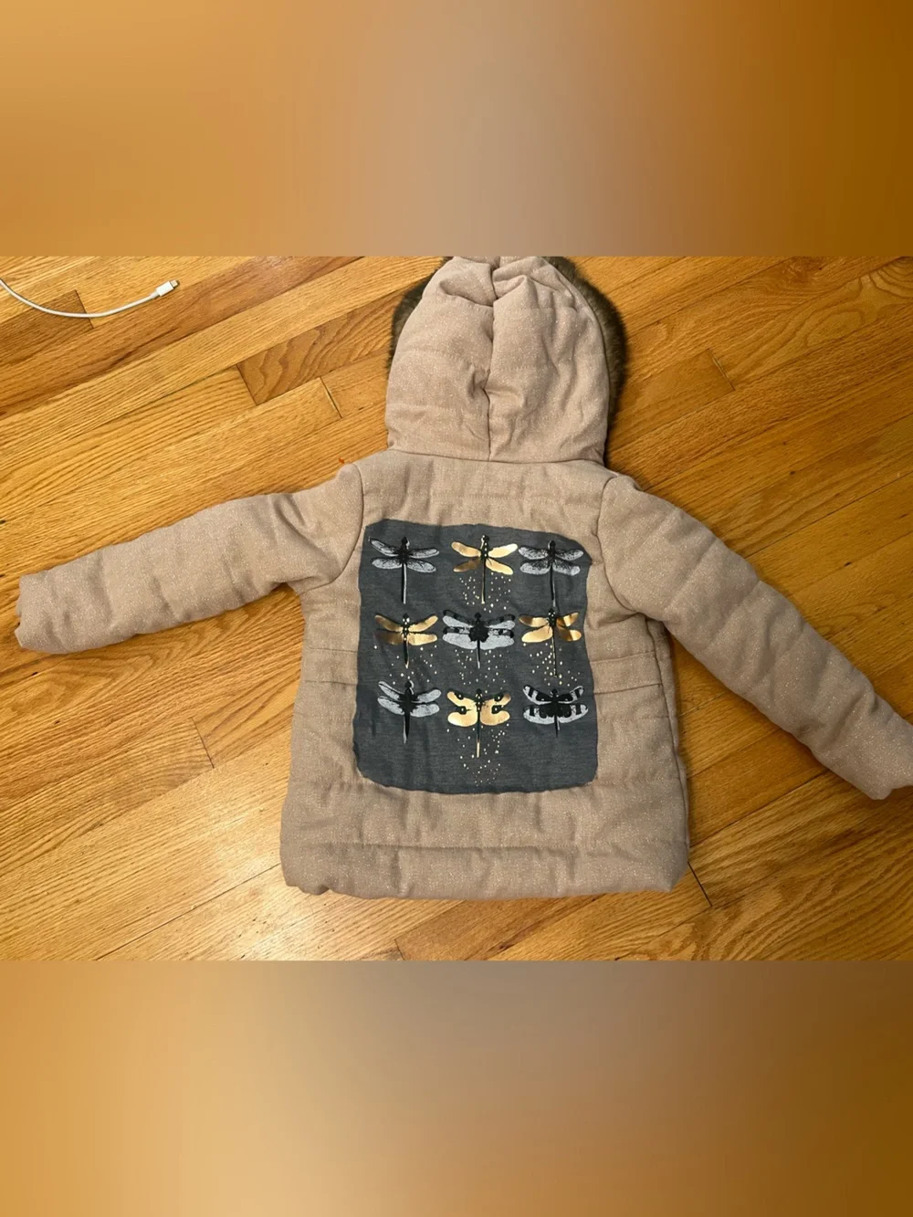 Kids Faux-Fur Hooded gold-toned quilted Puffer Coat jacket